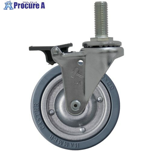 ハンマー ねじ込み式ゴムキャスター フロントストッパー シーソータイプ ねじ込み旋回式 ゴム車輪 スチ..