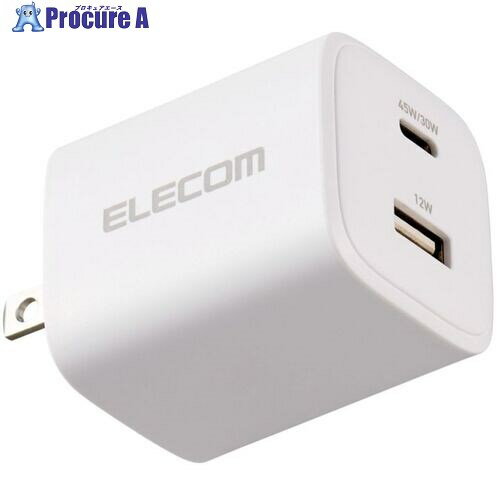 ELECOM スマホ・タブレット用AC充電器 USB PD 45W USB-C×1 USB-A×1 ホワイト MPA-AC11045WH 1個 ■▼713-2239 ELECOM スマホ・タブレット用AC充電器 USB PD 45W USB-C×1 USB-A×1 ホワイト MPA-AC11045WH 1個 ■▼713-2239
