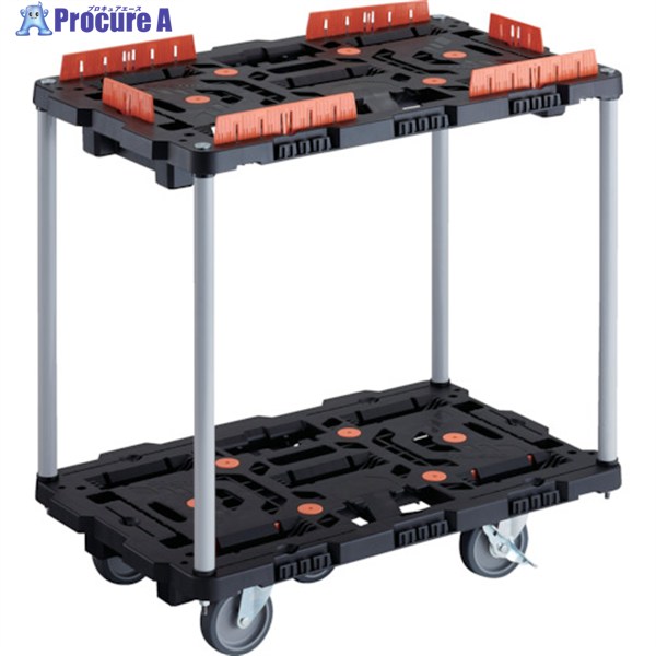 TRUSCO 連結式樹脂製2段台車 ビートル 700X450 自在5輪 内2輪ストッパー付 コボレ止めセット付 ハンドルなし BT720KJ5S2-E100 1台 ▼236-0491(4)