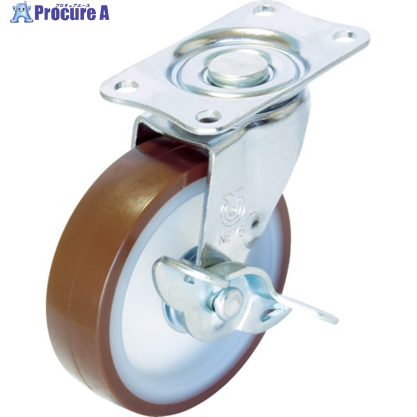 ユーエイ プレート式 自在 キャスター ウレタン 車輪径100mm ストッパー付き Eタイプ E-S型 取付寸法82×40 E-100URS 1個 ▼379-5918