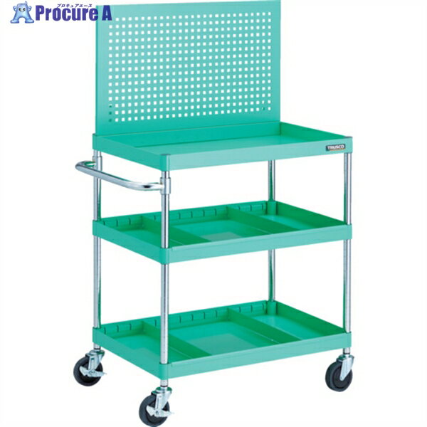 TRUSCO ツールワゴン フェニックスワゴン 省音 750X500 仕切2段付 上部パンチングパネル仕様 ヤンググリーン PEW-P973S2-YG 1台 ▼116-3438