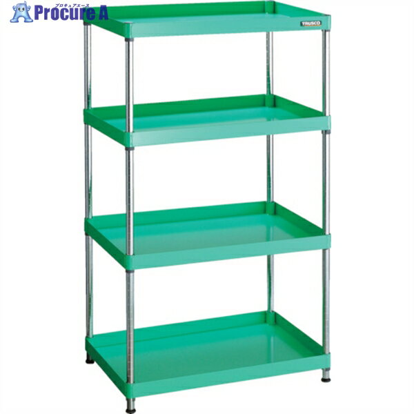 TRUSCO スチールラック フェニックスワゴンラック型 抗菌750X500 4段 ヤンググリーン PEW-R1574-YG 1台 ◇▼488-5350