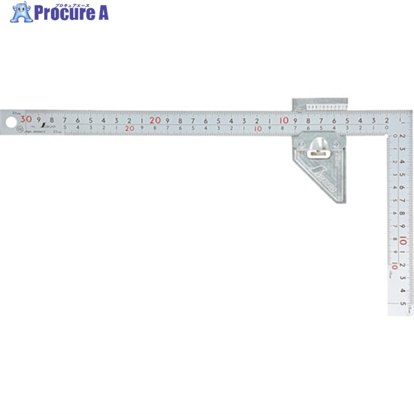 シンワ 曲尺 厚手広巾 シルバー 30cm表裏同目 8段目盛 ストッパー金属製付 JIS 12486 1本 ▼242-8960