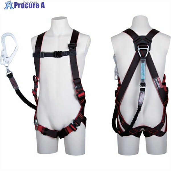 TSUYORON レヴォハーネス シングルランヤード付き 伸縮式ノビロン(BK) 黒・赤 Mサイズ TH-508-NV93SV-OT-BKR-M-R23-BX 1本 ▼163-1889