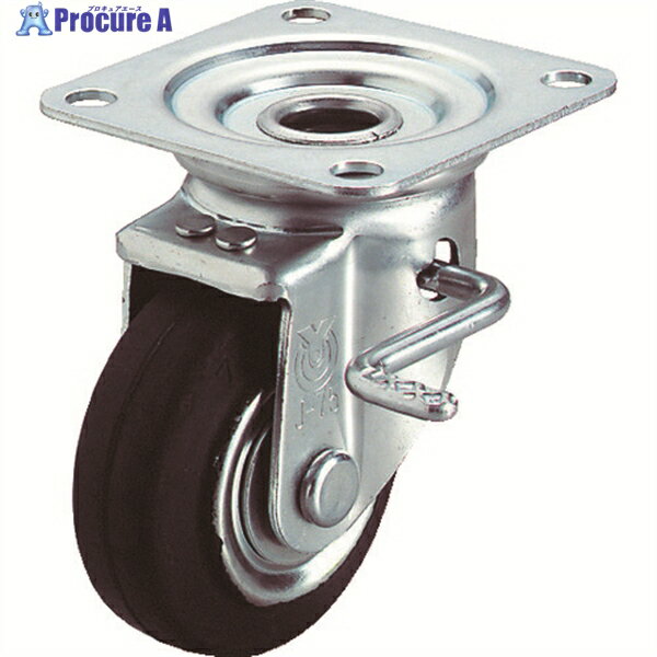 ユーエイ プレート式 自在 キャスター ゴム 車輪径75mm ストッパー付き Jタイプ JB(R)型 取付寸法63×63 WJB-75R 1個 ▼296-3604
