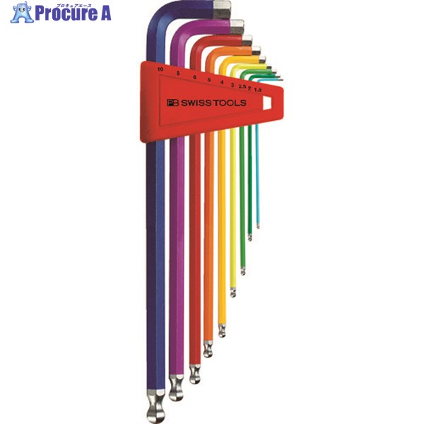 PBスイスツールズ ボール付ロング六角棒レンチ9本組 レインボー(ブリスターパック入り) 212LH-RBCN 1S ▼754-5681