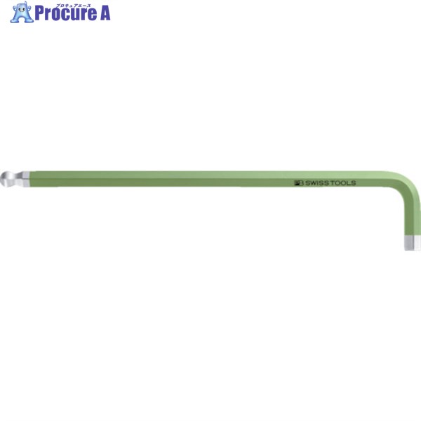 PBスイスツールズ ボール付ロング六角棒レンチ(レインボー)黄緑色 212ZL-1/4YG 1本 ▼824-5505