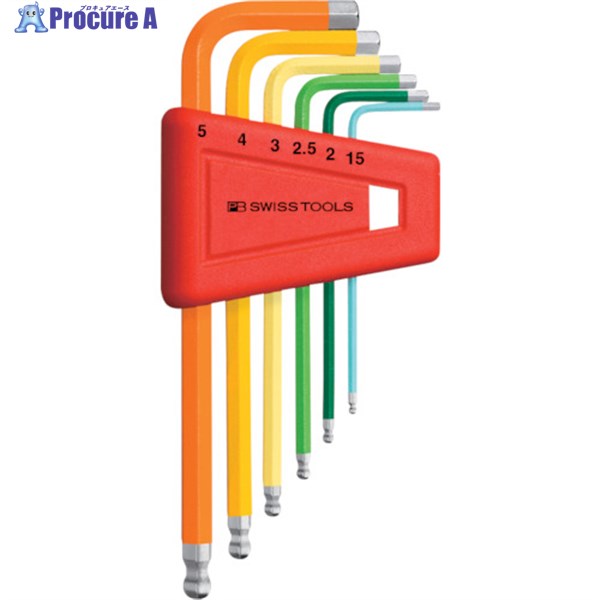 PBスイスツールズ ボール付六角棒レンチセット(レインボー)(パックナシ) 212H-5RB 1S ▼857-1259