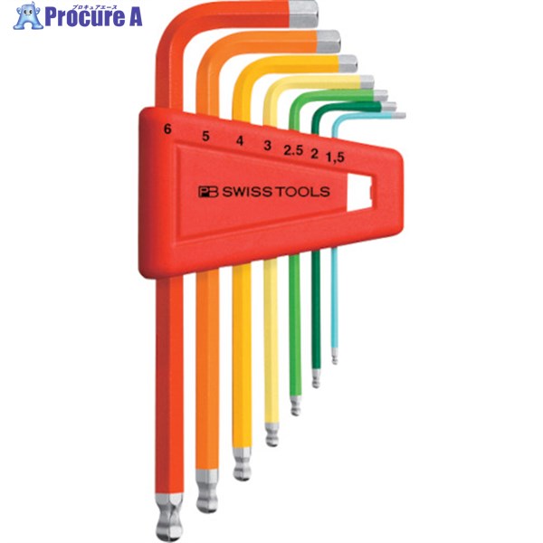 PBスイスツールズ ボール付六角棒レンチセット(レインボー)(パックナシ) 212H-6RB 1S ▼857-1261