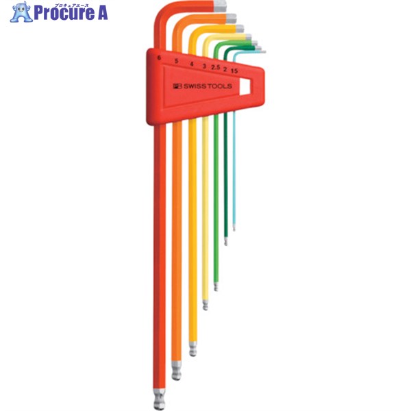 PBスイスツールズ ボール付ロング六角棒レンチ7本セット(レインボー)(パックナシ) 212LH-6RB 1S ▼857-1338