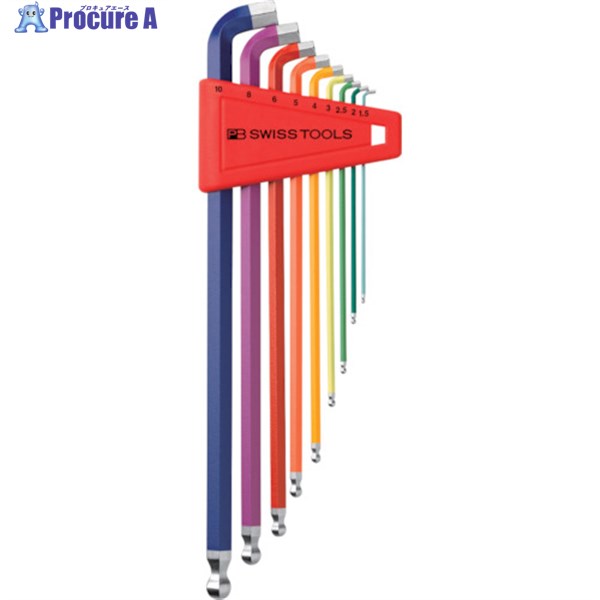 PBスイスツールズ 2212LH-10RB ショートヘッド六角9本セット(レインボー)(パックナシ) 2212LH-10RB 1S ▼857-1394