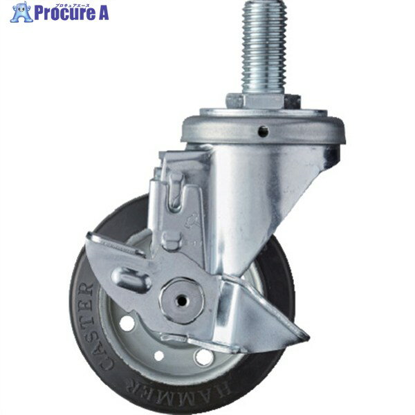 ハンマー ねじ込み式 旋回式ゴムキャスター 100mm ストッパー付 413SA-R100 1個 ▼232-7724