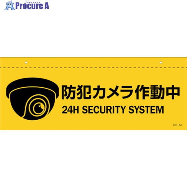 緑十字 イラスト標識(天井用) 防犯カメラ作動中 CIS-6 A 140×360mm PET 407061 1枚 ▼244-5240