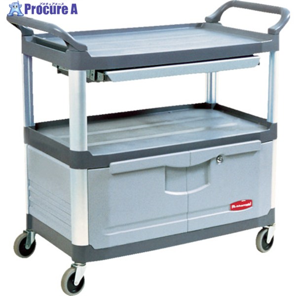 ラバーメイド 樹脂製ワゴン エクストラユーティリティカート 施錠ドア付き グレイ 1032×508×960 409475 1台 ◇▼819-4758 【送料都度見積】※車上渡し