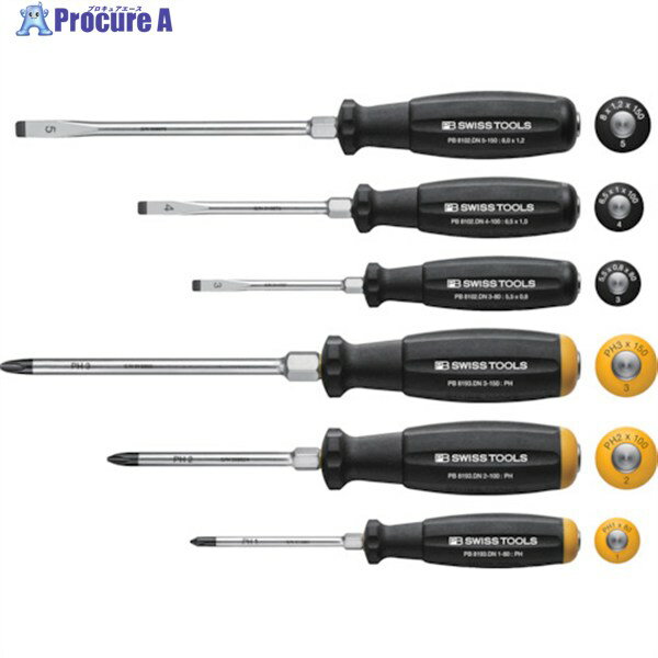 PBスイスツールズ スイスグリップ貫通ドライバー 6本セット(BOX入り) 8249DNCBB 1S ▼546-6433