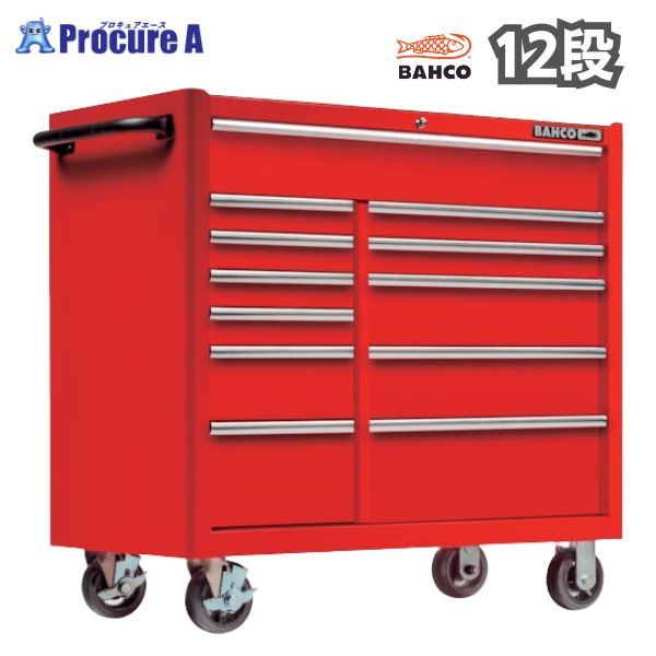 【バーコポーチプレゼント中♪】バーコ BAHCO 複合2列12段引き出し ロールキャブ 赤 ラバートップ スチール製ワゴン 高さ980×幅1016×奥行501m...