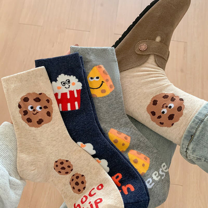 【送料無料】靴下 クッキー チーズ 男女兼用 カラーソックス レディース メンズ 通年素材 おしゃれ 可愛い クルーソックス ベーシックカラー リブ 通気性 コットン カラー靴下 カジュアル スクールソックス 韓国 ASAHIRUYORUのサムネイル