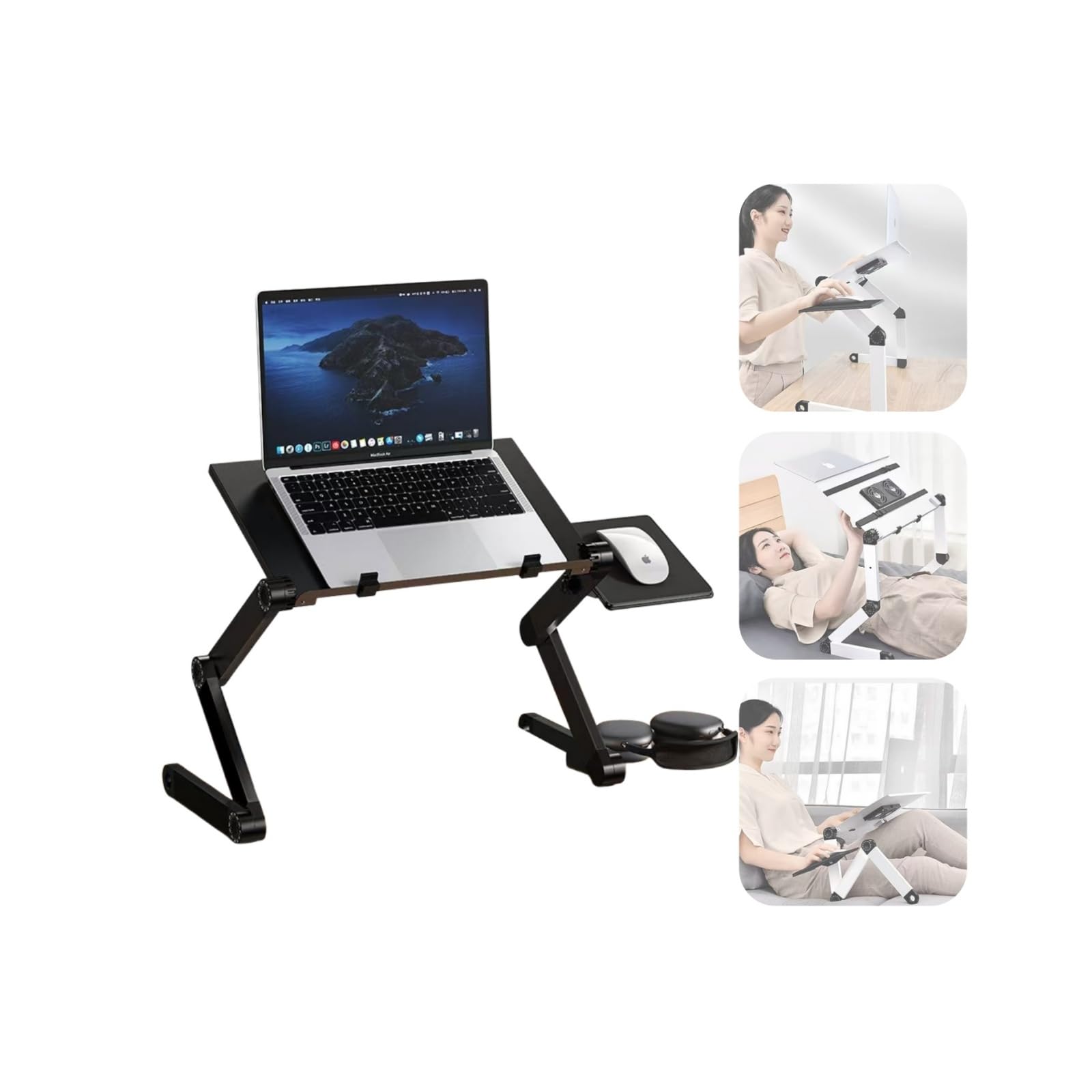 折りたたみノートパソコンスタンド 角度調節可能 寝ながらパソコン/読書スタンド 軽量アルミ製 机上台..