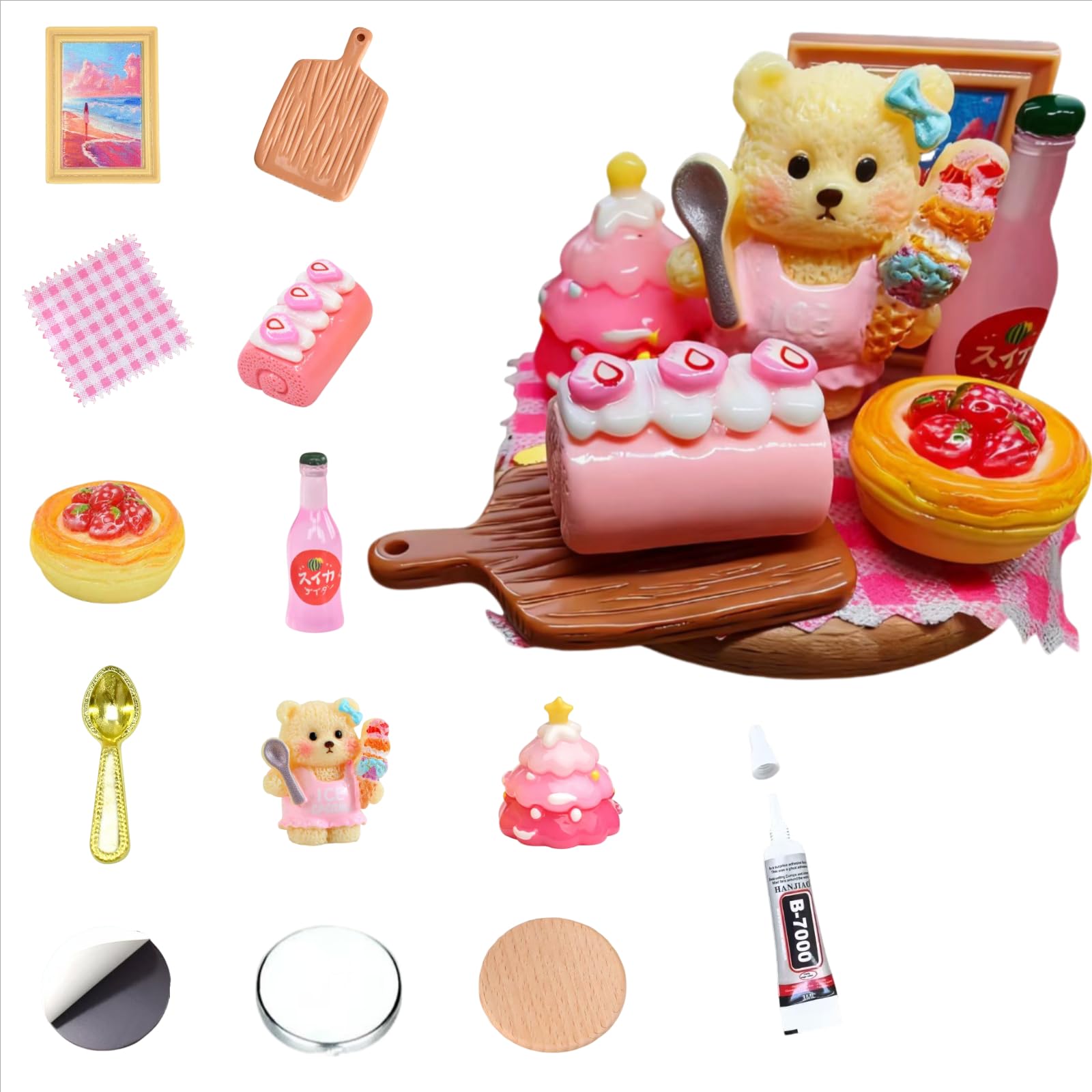 3DリアルミニチュアフードマグネットDIYハンドメイドセット レジン素材で作られた磁石付きデザインで、..