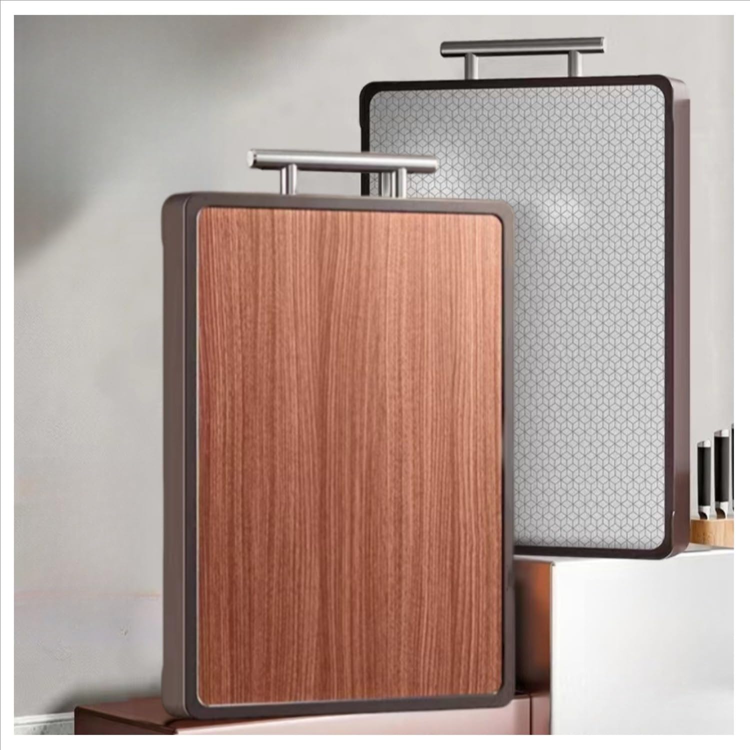 まな板、両面まな板 【抗菌ステンレススチール＋黒檀木】キッチンまな板、ジュース溝付き、清掃が簡単..