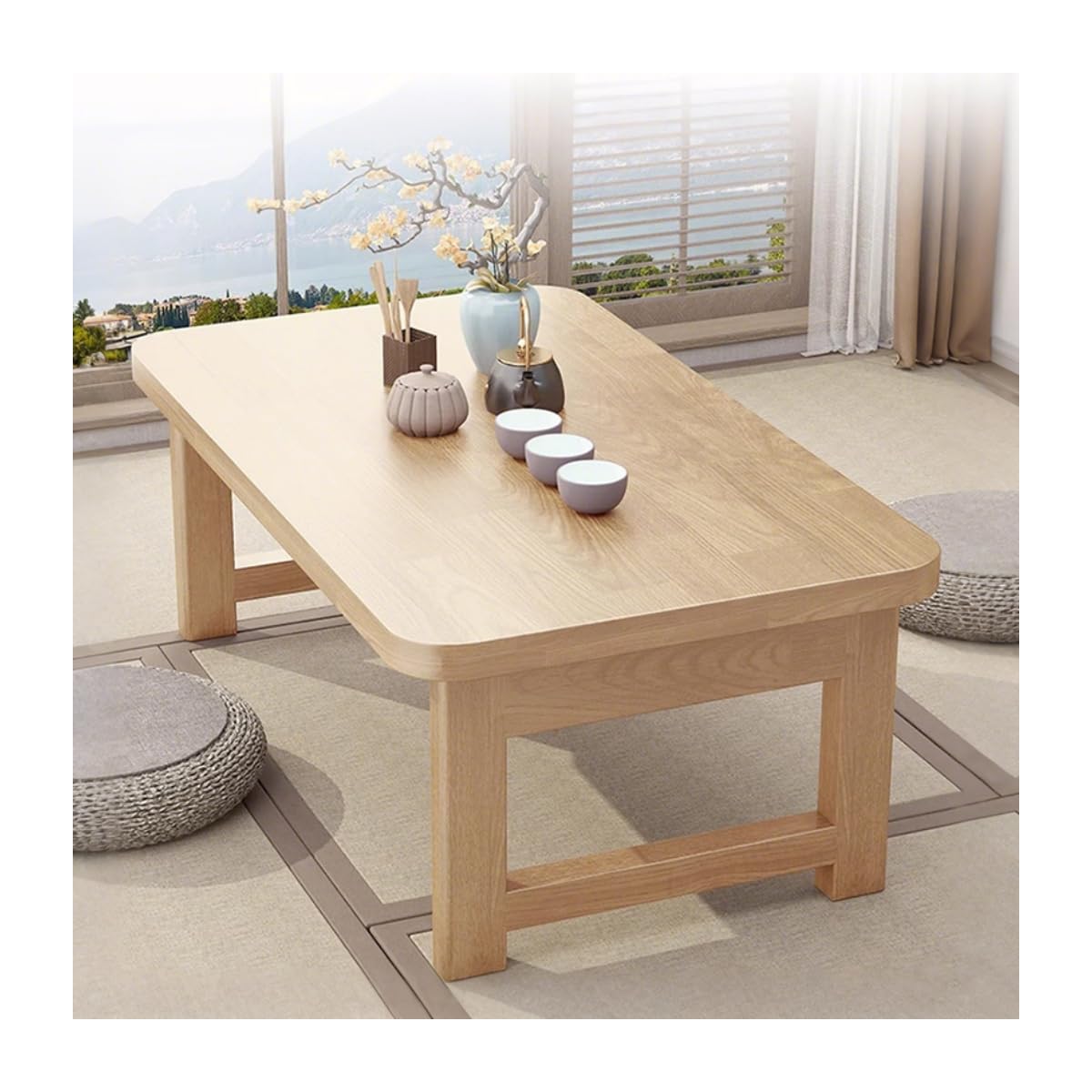 【楽天スーパーセール】折りたたみ式ローテーブル 天然木脚 組み立て不要 角丸デザイン おしゃれで収納便利 一人暮らし向け コンパクトな和風コーヒーテーブル 省ス...