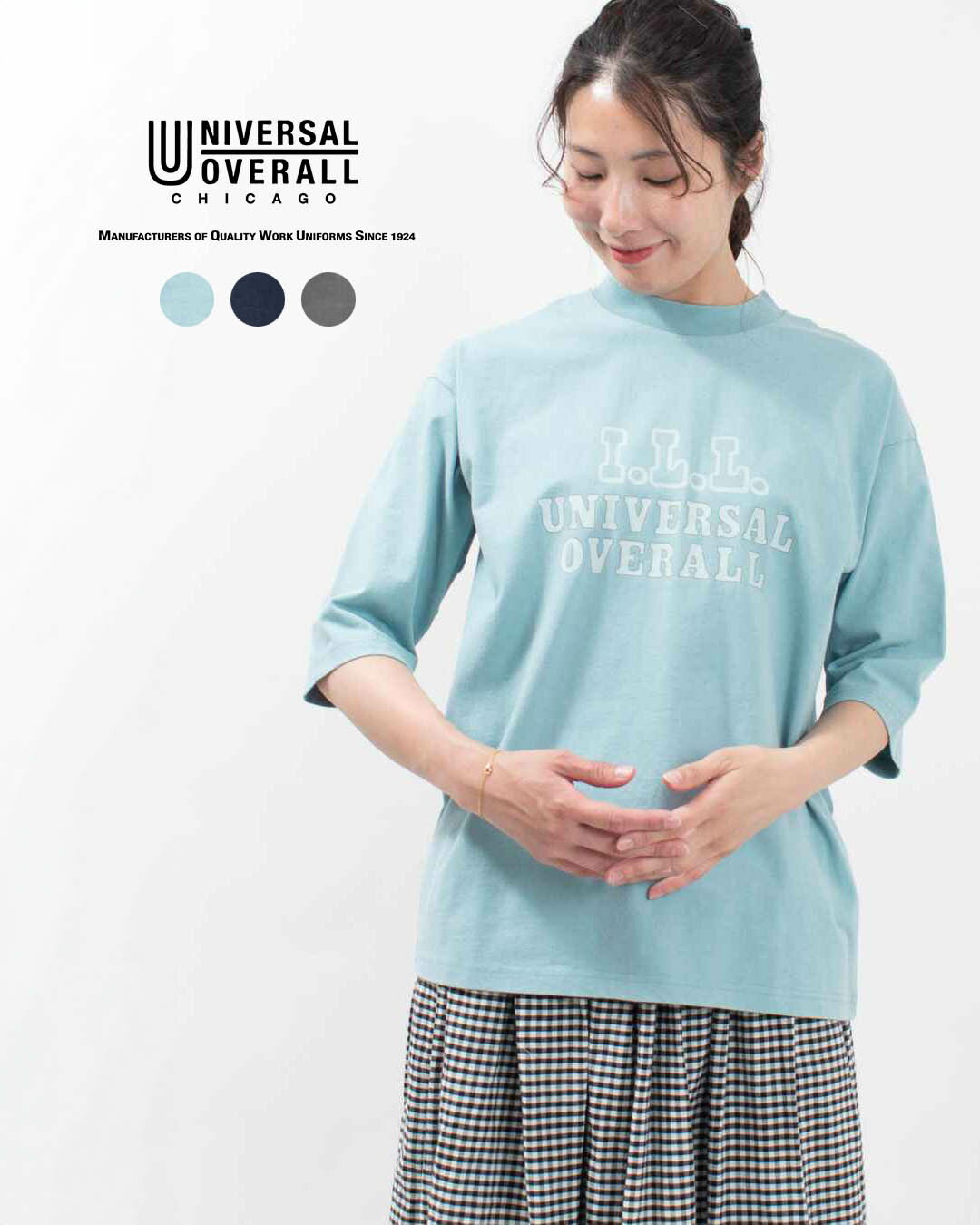 ■ UNIVERSAL OVERALL ユニバーサルオーバーオール MIDOLE SLEEVE TEE U2512253 レディース ナチュラル カジュアル アウトドア アメカジ アウトドア プリント ロゴT 7分袖 大人