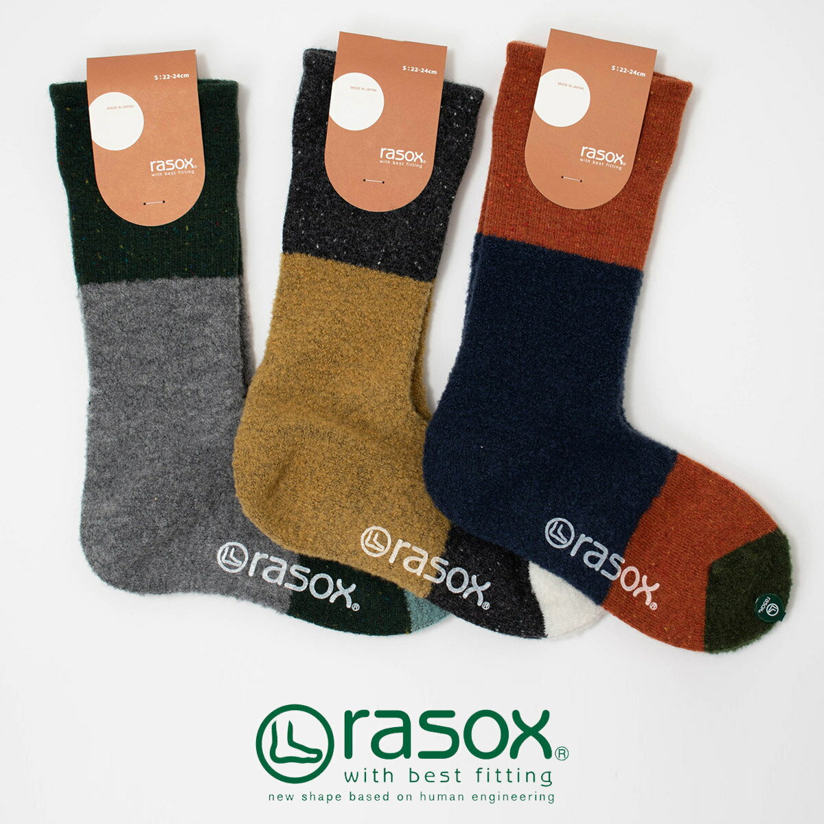 【ポイント5倍】rasox ［ラソックス］ パネルパターン・クルー CA212CR04 あたたかい 　靴下　レディーズ ナチュラル服　40代　50代　大人かわいい　カジュアル　シンプル　ベーシック プレゼント ギフト