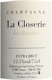 (2015) Extra Brut - La Closerie Les Beguinesエクストラ・ブリュット　ラ・クロズリー・レ・ベギーヌ　（ピノ・ムニエ)