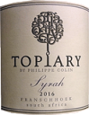 ■新着南アフリカワイン ※ブルゴーニュの銘醸が造る南アフリカワイン 【Topiary Wines トピアリー・ワインズ】 ブルゴーニュ シャサーニュ・モンラッシェの銘生産者フィリップ・コランが造る南アフリカワイン 早朝に手摘みで収穫されたよく成熟したシラーは、3日間の低温浸漬の後、発酵させる。 その後、フレンチオークで12ヶ月間熟成したワインは実に複雑で新鮮。ダークフルーツ、 クローヴ、スパイスのアロマを持つ美しく複雑な香り。味わいは、赤ワインとしては 信じられないほどフレッシュで、タンニンが完璧にワインに溶け込む。