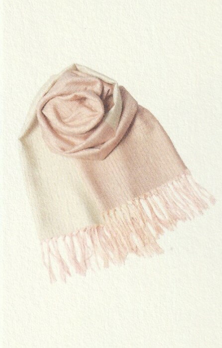 結城紬育てるショール/格子/ピンクホワイト