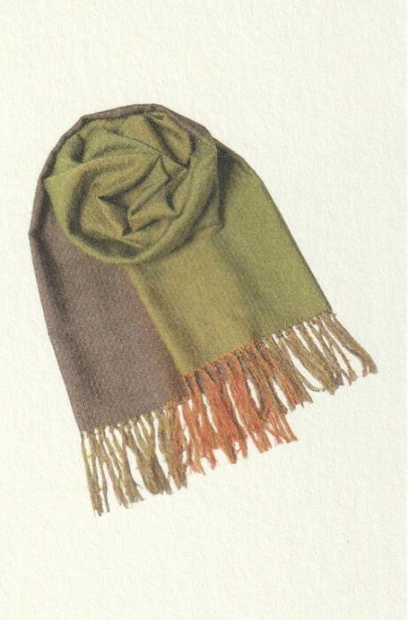 結城紬育てるショール/格子/オリーブ