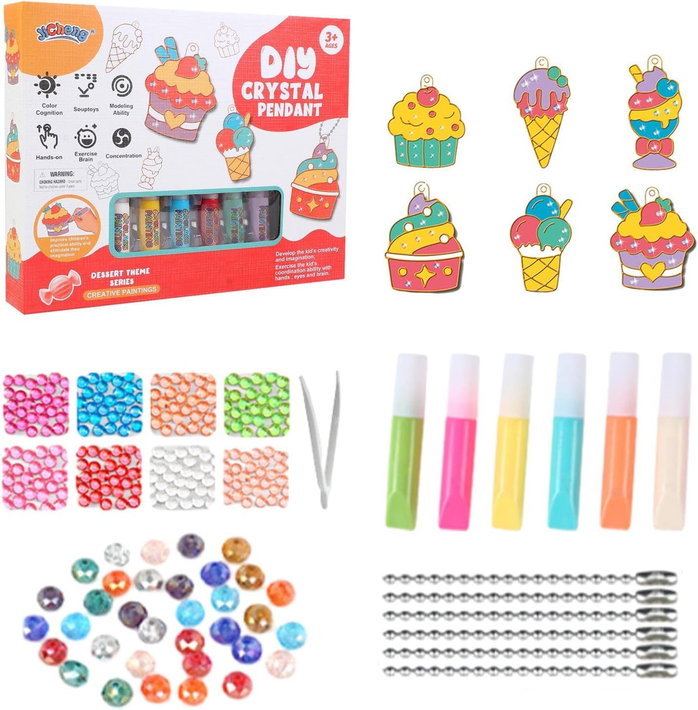 クリスタルペイントアートとクラフトセット ベークフリークリスタルカラーグルーペインティングペンダントおもちゃ 子供用クリスタルペインティングアート 子供用DIY...