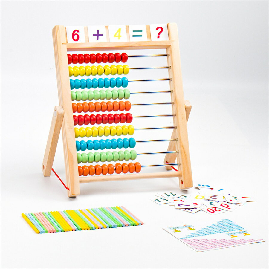 商品について 商品説明 【数学認識を育てる知育玩具】10段のカラフルなそろばんボード。 1つの段に10個そろばん玉がセットされています。全部で100個のそろばん玉を使って、数の数え方を学ぼう!「＋」「－」などの記号を使って計算式を作ることもできます。簡単な算数は、将来の数学学習の基礎を築きます。 【100玉そろばんおもちゃ】幼いお子様には指で動かすおもちゃとして、 少し大きなお子様には、数字の学習として。玉を動かし、数を数えてあそんでみましょう！6歳頃から小学生頃まで、長くお使いいただけ、算数の基礎が学べる知育玩具です。 【楽しい数字おもちゃ】子供の早期学習に最適な教育玩具です。鉛筆がまだじょうずに握れないお子さまでも、遊び感覚で、無理なく、楽しく数に親しめるように工夫、開発された幼児教具であり、数唱力や数感覚を高めることができる。 【無害で環境にやさしい材料】安全な高品質の天然木素材、国際安全規格に適合する塗料で作られており、無毒無害、舐めても心配ないです。材質：本体・木材、桁：スチール、カード：紙。 【プレゼントに最適】子供へのプレゼントに、クリスマスや誕生日、入園卒園進学のお祝いなどのプレゼントにお勧めです。学校、ホームスクーリング、または幼児啓蒙における知能数学として使用することができます。