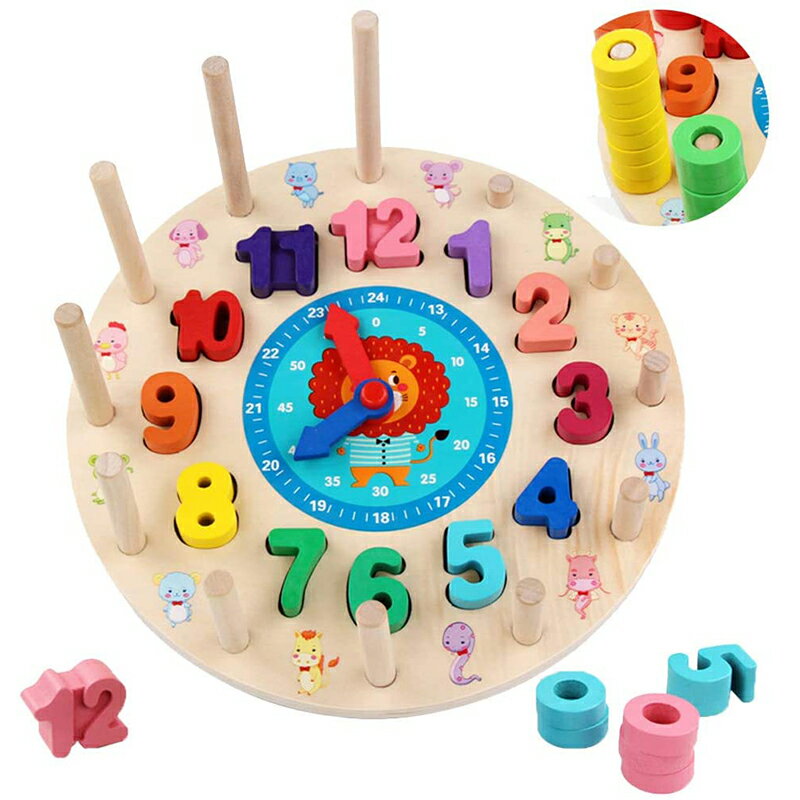 モンテッソーリ 積み木 鐘 木のおもちゃ 知育 学習 時間 パズル 子供 知育玩具 時計 セット 数字や時間のパズル 教具　カラー認識　鐘認識 誕生日のプレゼント