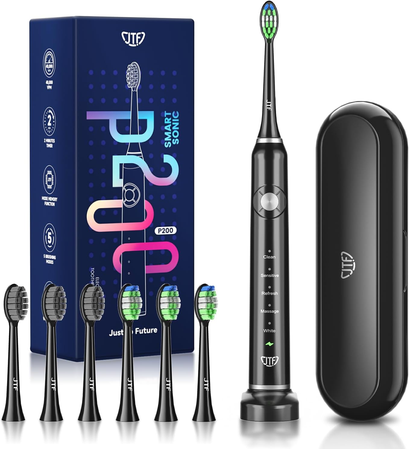 電動歯ブラシ 音波歯ブラシ ソニック 替えヘッド 6 本 トラベルケース付き 携帯便利 5つのモード 虫歯予防 USB充電式 充電スタンド付き IPX7防水 ギ...