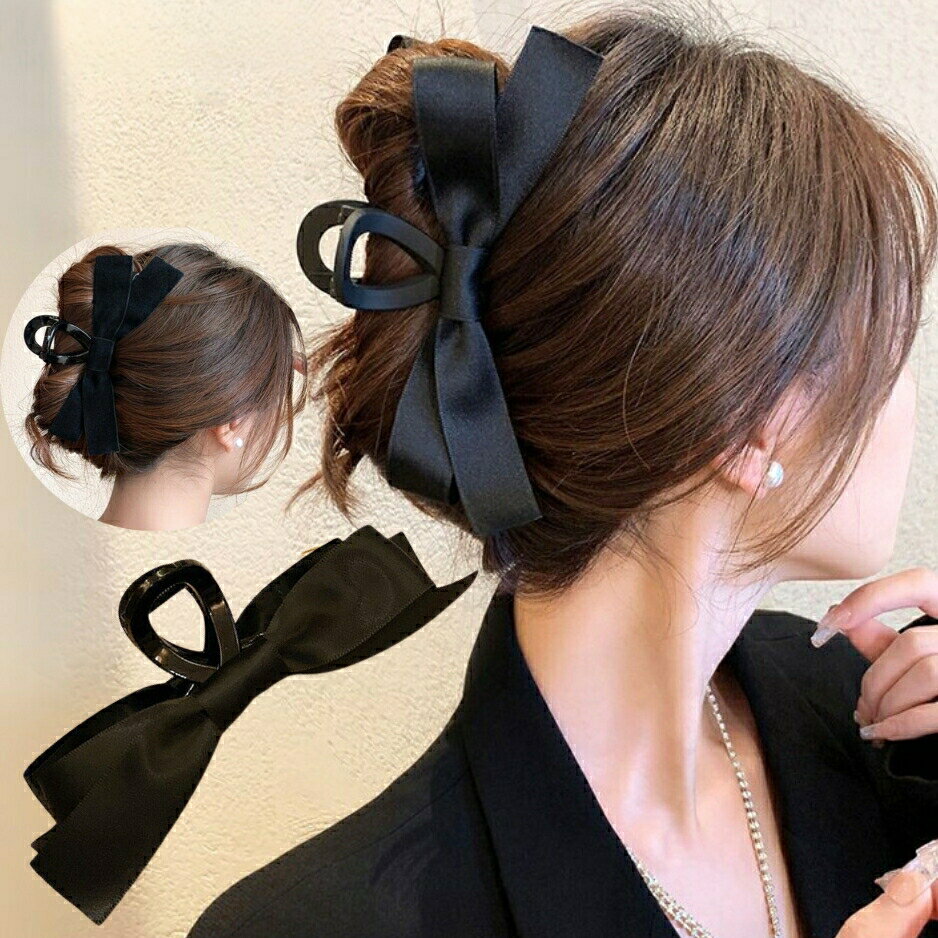 ヘアクリップ 全3種 リボン ベロア りぼん 黒 ブラック バンスクリップ ヘアークリ...