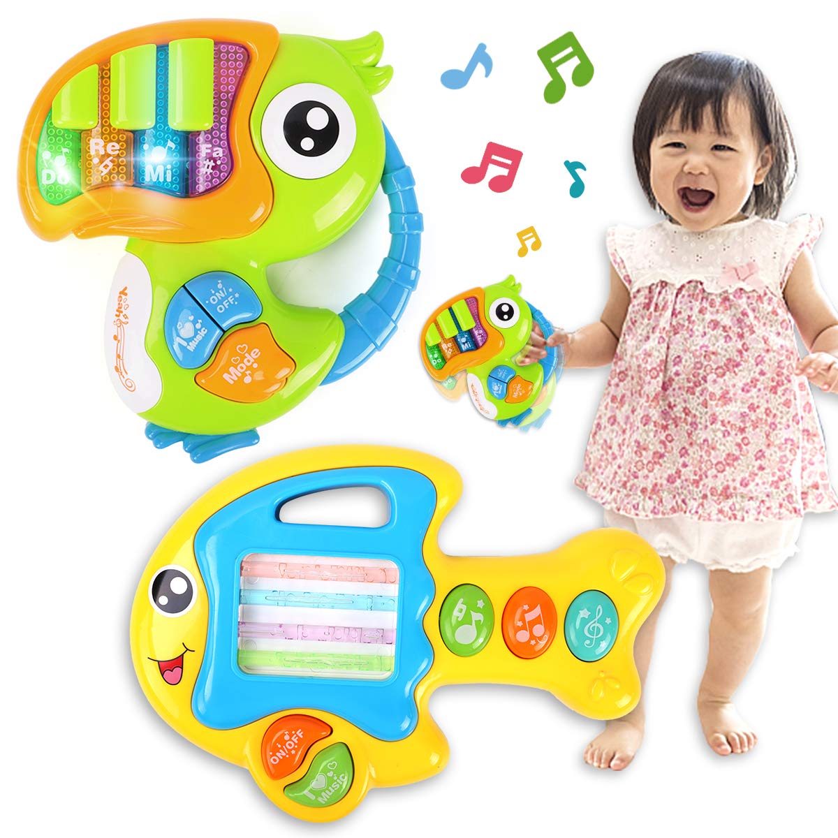 音楽のおもちゃ 2個 ピアノキーボード 動物 魚 鳥 楽器おもちゃ 触感 知育玩具 ライトと音楽付き 早期教育 学習開発 赤ちゃん 幼児 孫 男の子 女の子 幼稚園 保育園 人気 誕生日プレゼント ギフトのサムネイル
