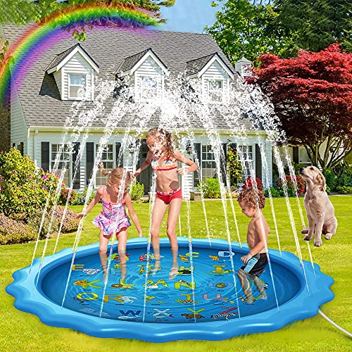【人込みをせずに楽しむ水遊びマット】自宅の庭で家庭用大型ビニールマットを広げて最高の夏を楽しみましょう！遠出せず人ごみを避けて快適にプレイマット遊びが楽しめます！パーティー、学園祭、お祭りなとのイベントにおいて綺麗な噴水を造り出すのも素晴らしいです。 【簡単で便利＆噴水高さ調節可能】蛇口に接続してすぐ遊べる、空気入れ不要の水遊びマットです。蛇水道の蛇口で水圧を調整して、噴水の高さを簡単に変えられ、暑い日の水浴び、水遊びにピッタリです。使わない時は折りたたんでコンパクトに収納も可能です。 【滑り止め設計】底面は安全に配慮したすべり止め仕様となっております。噴水マットでのランニングや遊び中の転倒を防ぎ、安全な状態で楽しく遊ぶことができます。小さい子供でも溺れる心配が激減！親としてもプールより安心して水遊びを見守ることが出来るメリットがあります。 【安全で高品質な素材】耐摩耗性に優れたPVC素材でできており、安全、無毒、環境にやさしく、水漏れや損傷が起こりにくいです。子供が楽しく遊ぶのと同時に、お子様の安全も保障されています。PVC材質なので開封時に臭いがすることがありますが、健康には影響しません。製品を受け取ったら、臭いを消散させるために、換気の良い場所に12日間置くのが最善です。 【170CM直径　夏休みに最高のプレゼント】お子様大喜び間違いなしの噴水ウォータープレイマット！170CM直径のサイズ、夏休みのご家族やお友達へのプレゼントにも最適です。製品の品質に問題があれば、メールで連絡してください。弊店は速やかに対応いたします。