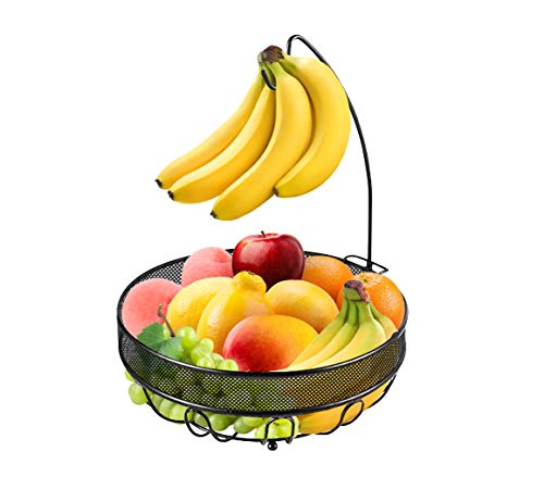 バナナツリーハンガー付きフルーツバスケットボウル、野菜収納スナックホルダーラックブレッドスタンド