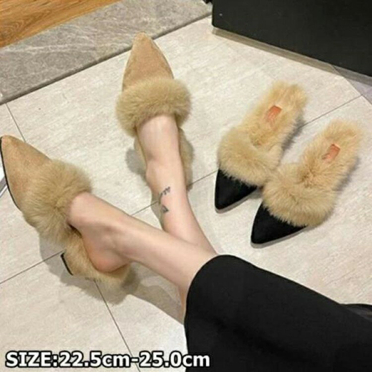 ファーパンプス パンプス レディース ふわふわ ファー付きシューズ ファースリ ファー ローファー ファーサンダル