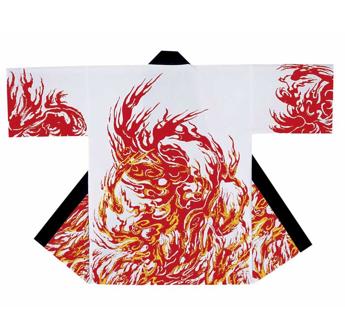 法被 半纏 白 赤 炎 ほむら 焔 はっぴ ハッピ 祭 (o連7860) よさこい 衣装 祭り まつり 大人 袢纏 取寄せ商品 1点までメール便可