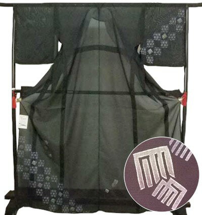 着物 絽 附下 夏 L 黒地 源氏香 籠目 市松 付下げ 洗える着物 夏用 薄物 仕立上がり 婦人 女性 レディース プレタ つけさげのサムネイル