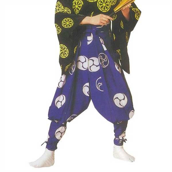 たっつけ袴 ブルー 三つ巴 南京玉すだれ 手古舞 袴 （s妙8706） 仕立上がり 大道芸 南京玉簾 日本舞踊 ..