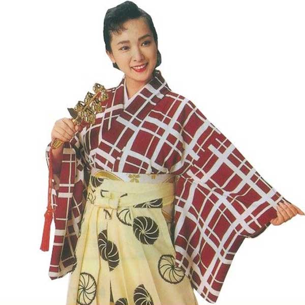 着物 袴下着物 エンジ 格子 仕立上り 半着付け （s苑8732） 仕立上がり 袴姿 大道芸 南京玉すだれ 手古..