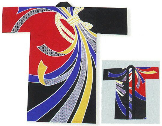 法被 子供 ロング 長半纏 長い 赤 黒 熨斗目 はっぴ ハッピ 祭 M （m学6019-M） よさこい まつり 祭り 子供用 こども 袢纏 お取り寄せ商品