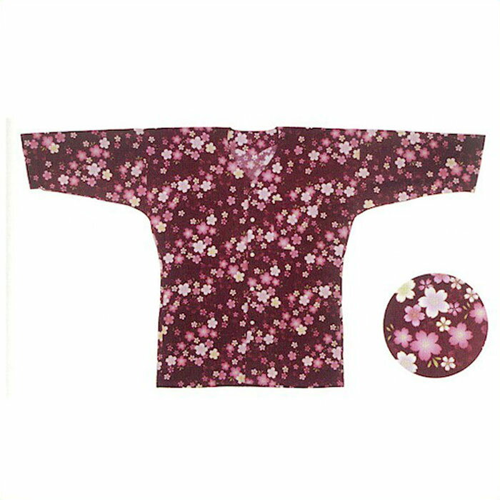 鯉口シャツ エンジ 桜 鯉口 シャツ (m証5797) 祭 まつり 祭り 取寄せ商品 1点までメール便可
