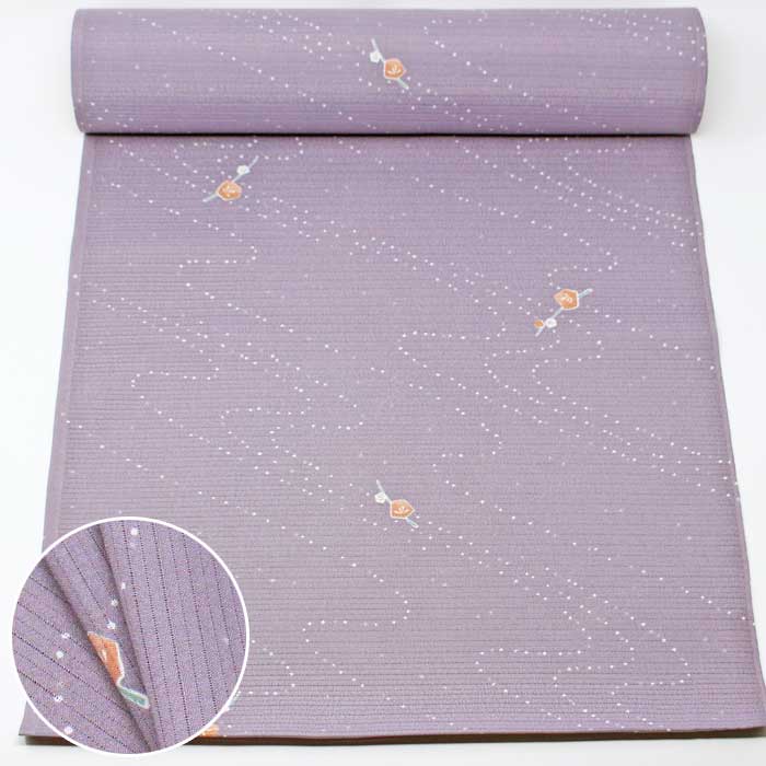 【 楽天スーパーセール 】 着物 夏 洗える 小紋 反物 薄紫 梅 絽ちりめん 絽 縮緬 着尺 夏物 薄物 洗える きもの 未仕立て たんもの