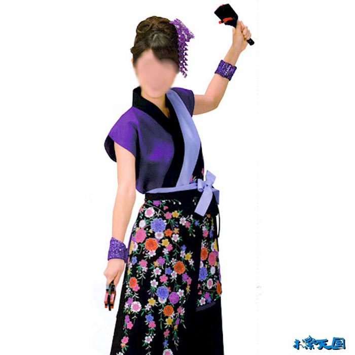 よさこい 衣装 黒 紫 花柄 レディース k安60024 コスチューム 祭り 衣裳 取寄せ商品