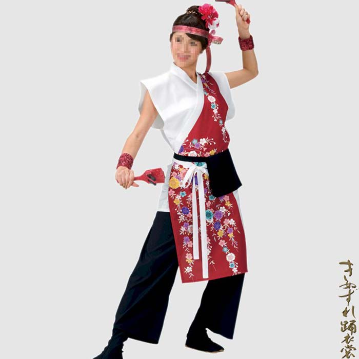 よさこい 衣装 白 赤 花柄 レディース 袖なし k才60068 コスチューム 祭り 衣裳 取寄せ商品