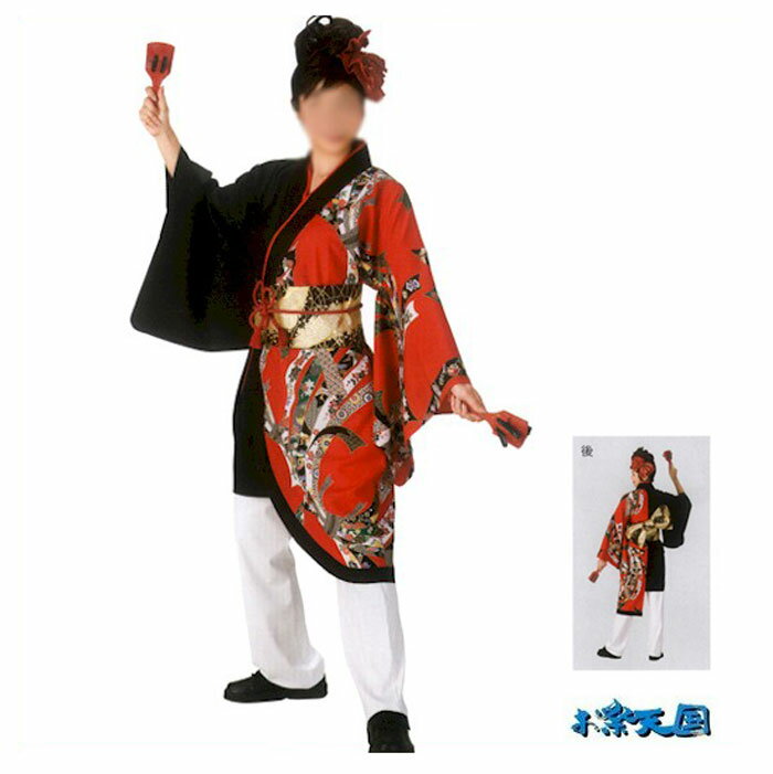 よさこい 衣装 黒 赤 パープル 花柄 レディース 打合せ袢天 k門60112 コスチューム 祭り 衣裳 取寄せ商品